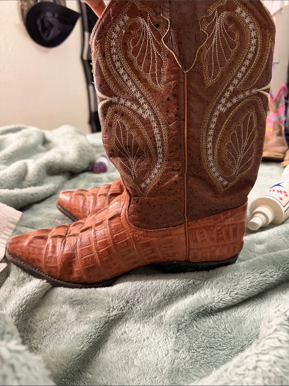 Brown Crocodile-Print Western Boots - Men